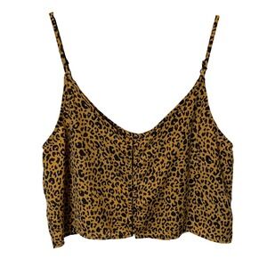 Wild Fable Leopard Print Crop Top Women Medium Button Front Lightweight Festival